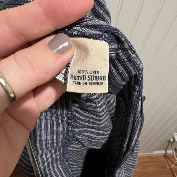 LL Bean Favorite Fit Navy Blue Striped Linen Pants Pull On Plus Size 20 - Picture 6 of 6